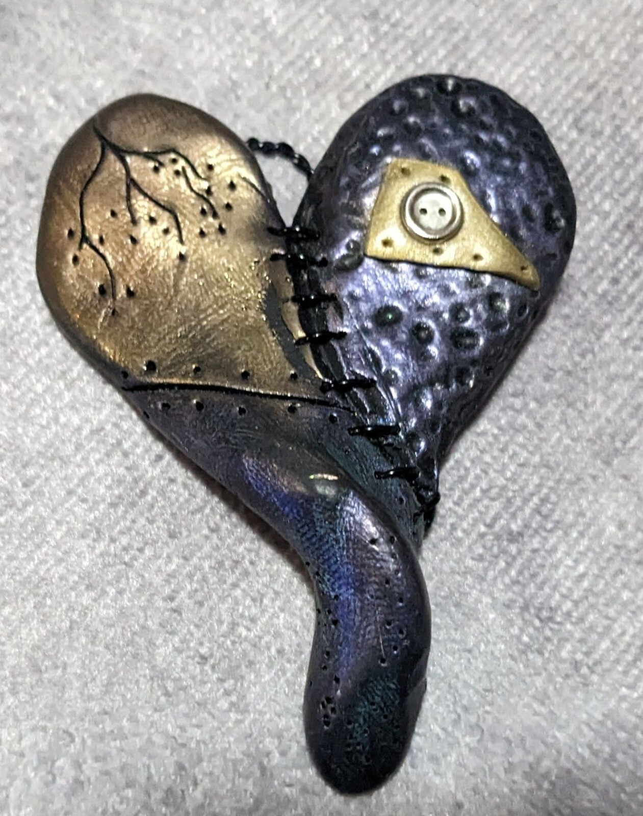 Gothic Handmade Patchwork Heart Metallic Pendant - image 6