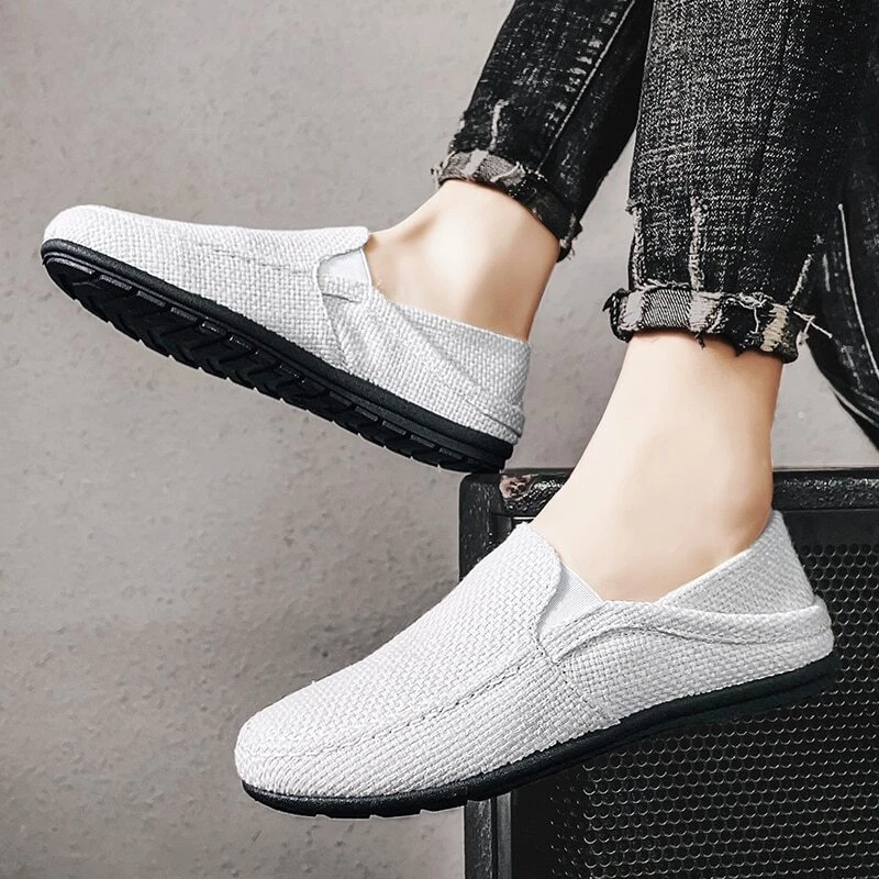 Men Shoes Flax Male Slip On Sneakers Canvas Shoes Linen Loafers Driving Shoes
