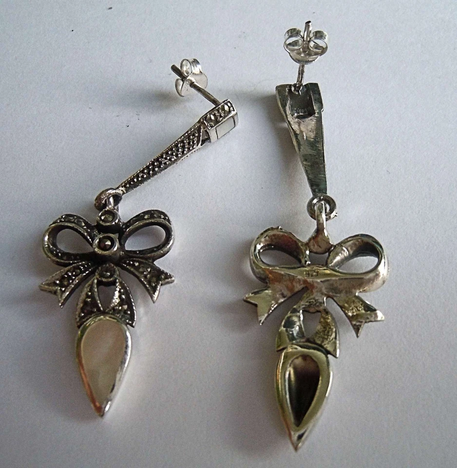 Noblesse - Große Jugendstil Schleifen Hänge Ohrringe mit Markasit Besatz - Bild 2 von 4
