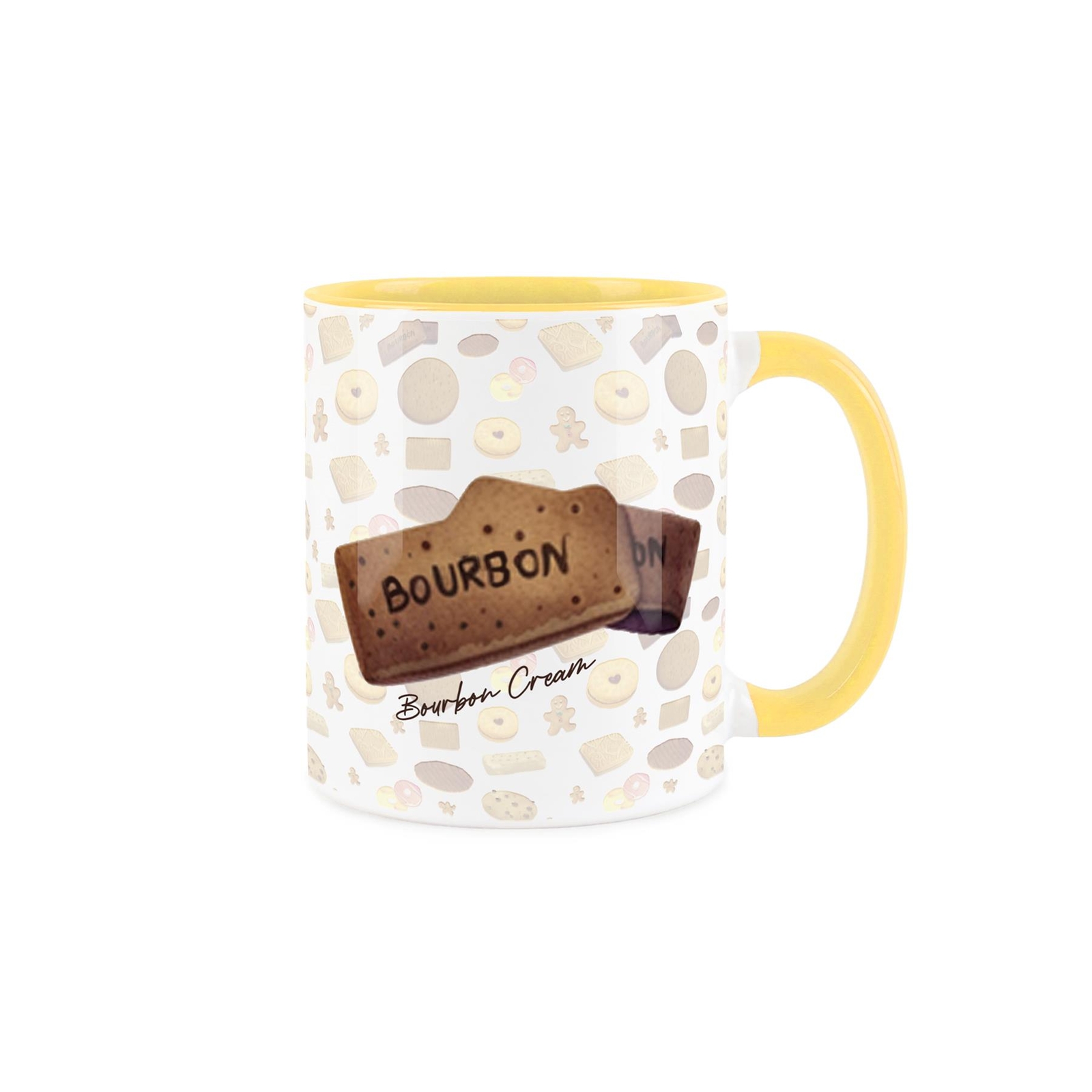 Bourbon Ceramic Mug - Novelty British Biscuits Gift/Present Yellow Mug