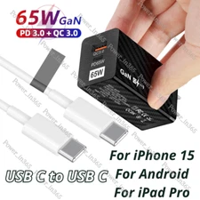 For iPhone 15 Macbook Android 65W GaN Fast Wall Charger Adapter PD Type C Cable