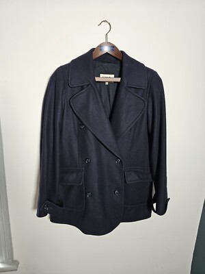 YMC You Must Create Wool Pea Coat Damen UK 10-12 Navy Blau Zweireiher