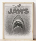 Jaws Drawing Print Portrait Sketch 8" x 10" Jaws Movie Horror Wall Art