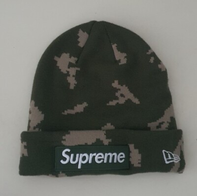 Cappello Beanie FW21 Supreme New Era Box Logo Oliva Camo Russo