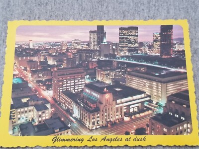 Los Angeles California at Dusk Birdseye View Downtown Postcard Times Building