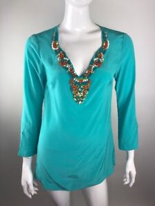 trina tunic turk turquoise neckline beaded silk summer