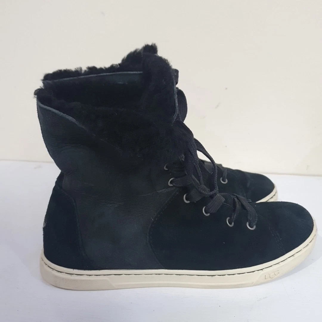 UGG Australia STIVALETTI NERI SCAMOSCIATI FODERATI IN PELLE DI PECORA Sneakers UK 7 5