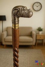 New Designer Brass Solid Dog Head Handle Wooden Walking Stick Vintage Style Cane