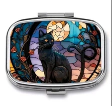 Black Cat pill box medicine Trinket NEW Free Ship Stocking Stuffer 