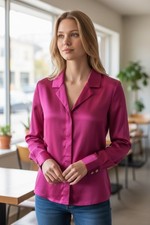 Vintage Liz Claiborne 100 Silk Shirt Size 10 Petite Purple Button Up Collared
