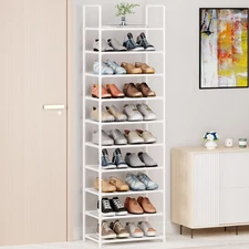 10-Tier White Tall Shoe Rack, 18 W, 10 D, 72.8 H, Adjustable, Narrow