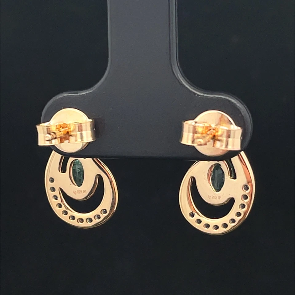 OHRSTECKER AUS 925/- SILBER  GELBVERGOLDET MIT SMARAGD & ZIRKON SCHMUCKJAGD - Bild 3 von 3