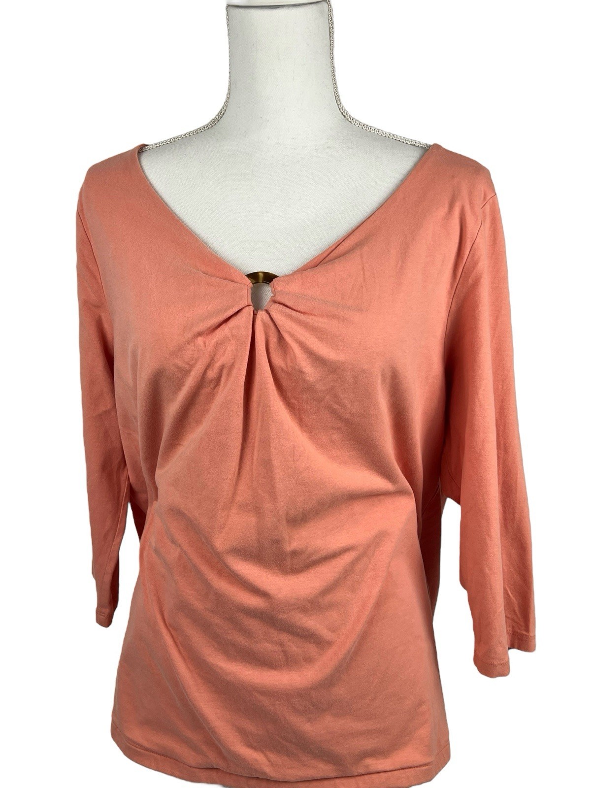 Talbots Womens Peach 3/4 Sleeve Pima Cotton Blouse Size 1X
