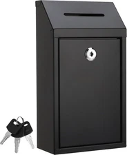Metal Donation Box with Lock Slot 10.2 x 5.7 x 3'' Collection Safe Black 