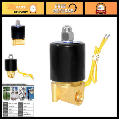 1/4'' 12V Brass Electric Solenoid Valve - Normally Closed for Water, Air, Gas, Fu