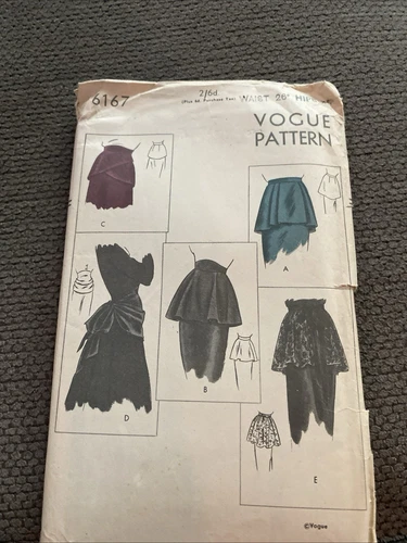 Vtg 1940s Vogue Sewing Pattern 6167 Misses Peplum Skirt
