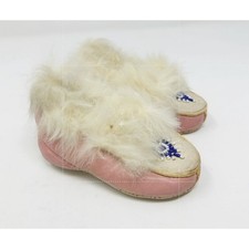 Vintage 1940s/50s Baby Girl Pink Leather  Fur Shoes