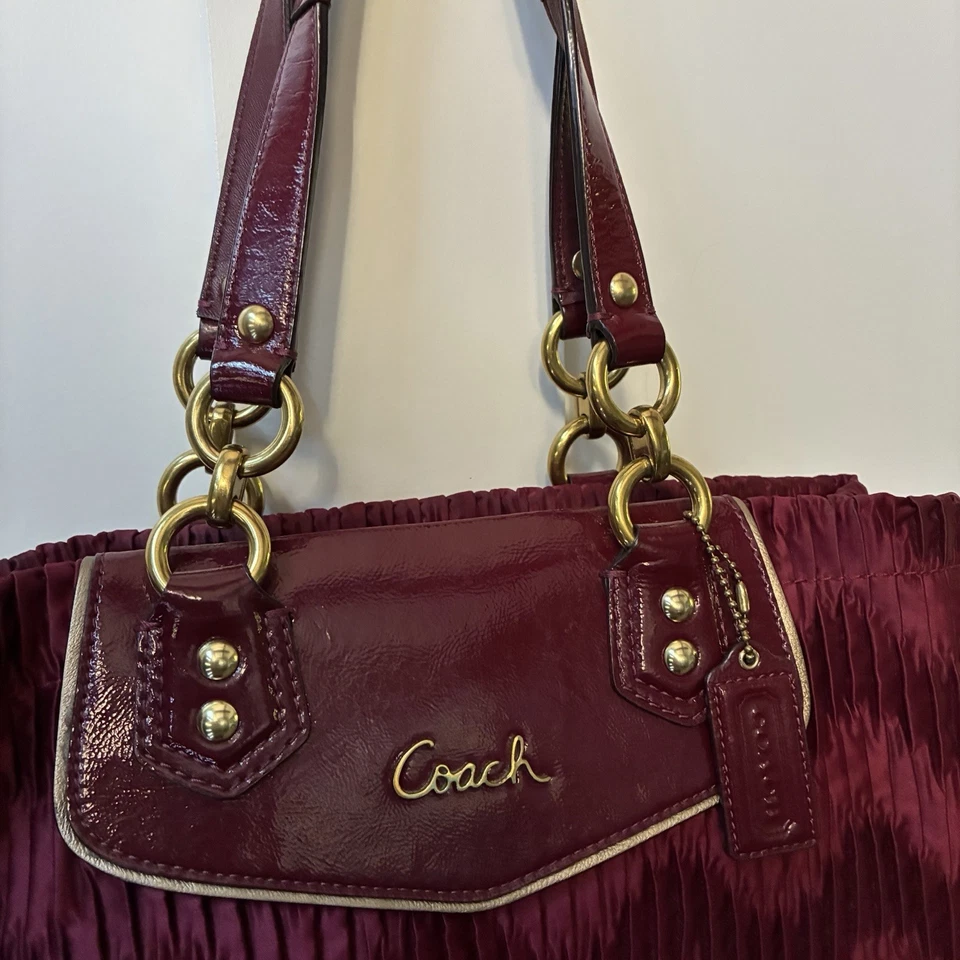 Coach Ashley Gathered Satin Burgundy Shoulder Bag Handbag Purse , VTG, 20050 - Image 3 of 4