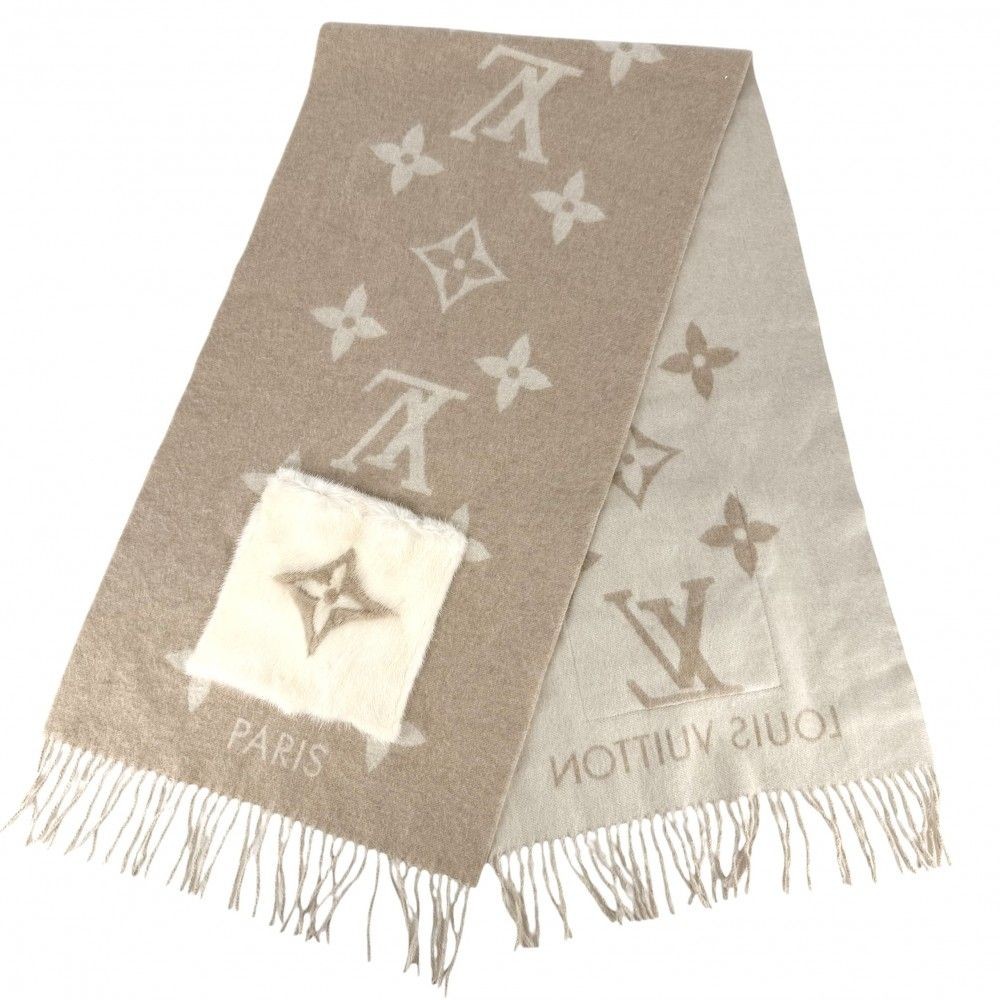 Louis Vuitton Monogram Coldray Cashmere Mink Muffler Beige Ivory image 3