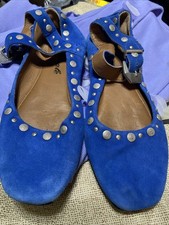 Free People Mystic Mary Jane Shoes Blue Flats Studs Suede Size 36