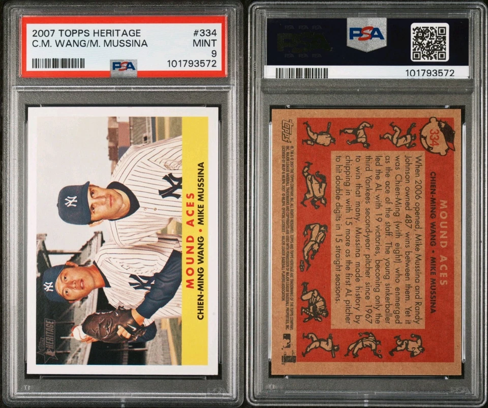 2007 TOPPS HERITAGE #334 MIKE MUSSINA YANKEES HOF POP 3 PSA 9 - Image 3 of 4