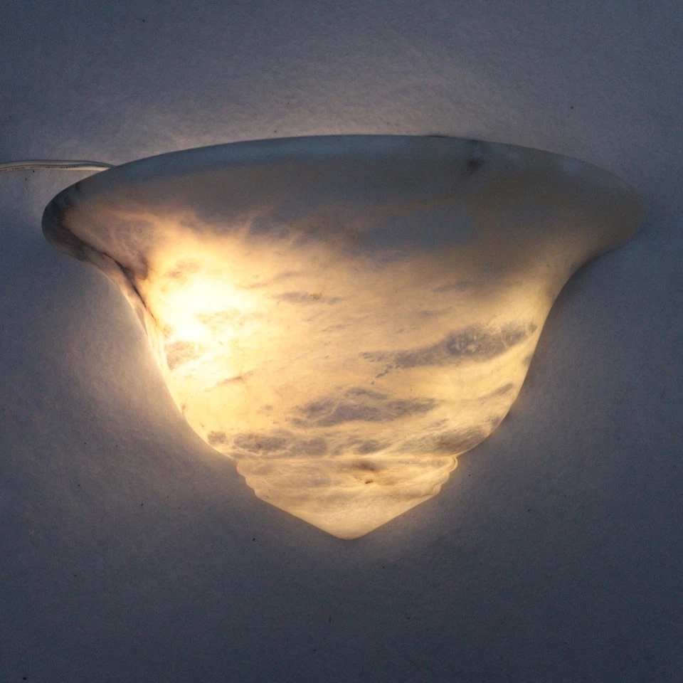 2 Spanish Brutalist Genuine Alabaster Wall Lamp Sconces Pair Vintage Art Coastal - Image 4 of 4