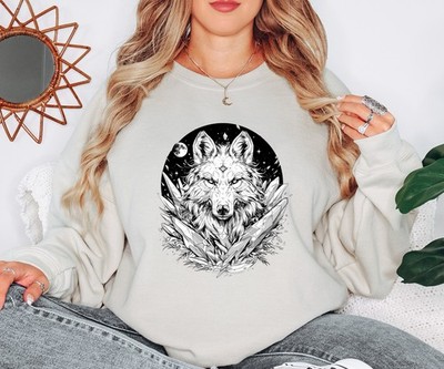 Mystic Wolf Third Eye Crystal Damen Sweatshirt Wolfsliebhaber Mystik