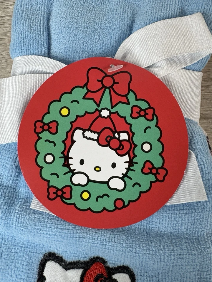 NUEVO Hello Kitty Navidad Muñeco de Nieve Toallas de Mano Paquete de 2 AZUL ROJO Foto 3 de 4