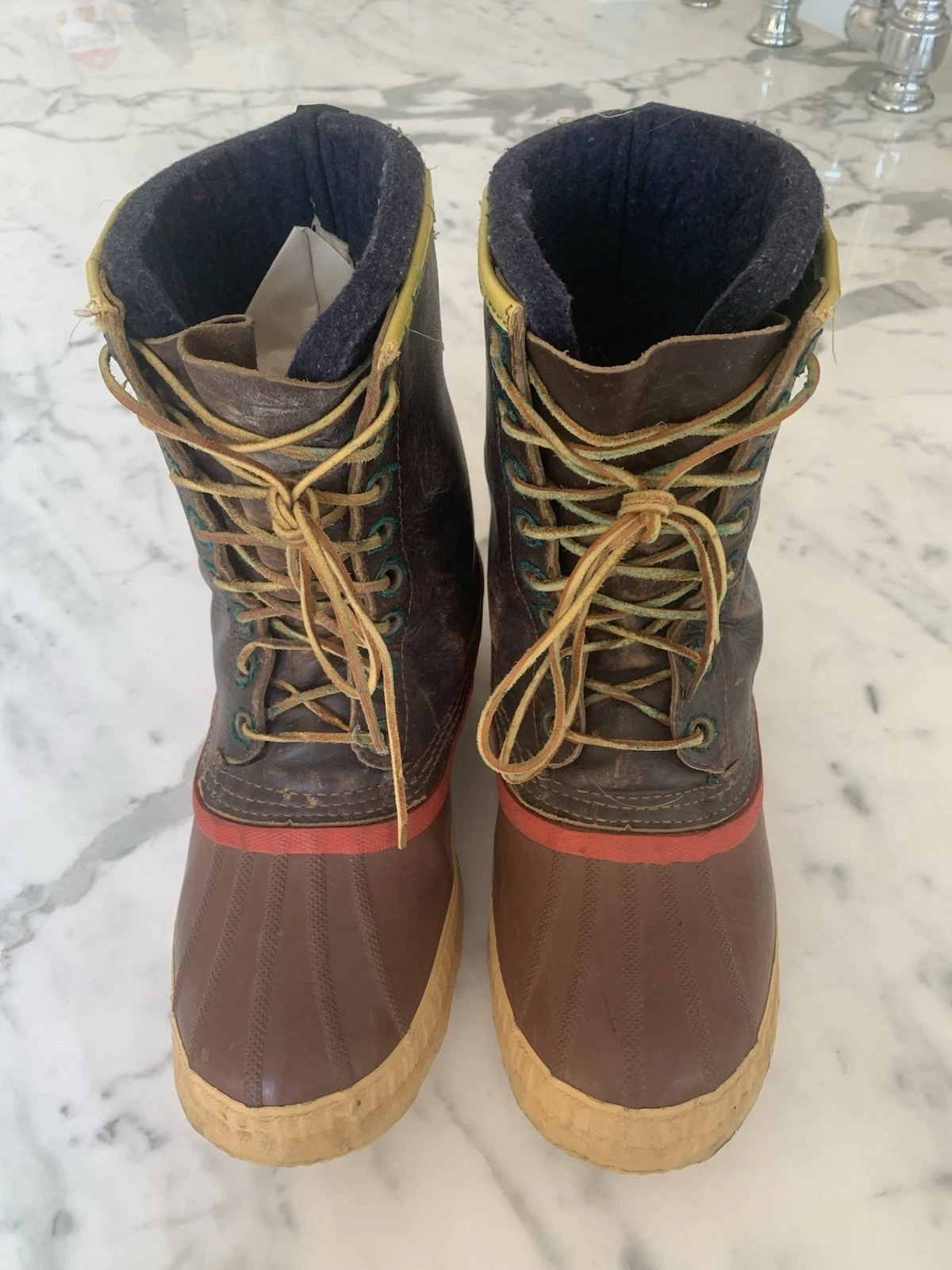 Original Sorel Kaufman Brown Leather Rubber Snow Winter Boots Mens Size 8