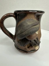 RARE* Studio Art Pottery Ugly Face Coffee Mug Handmade Man Mustache Cigar 3.25”