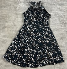 Elie Tahari Dress Womens 4 Black Patterned Sleeveless Mini Lined Cotton Blend