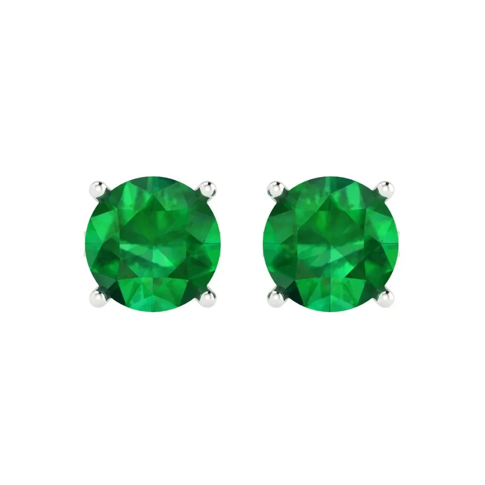 4 cttw Round Simulated Emerald Gold-Plated Push Back Stud Earrings for Women - Image 3 of 4