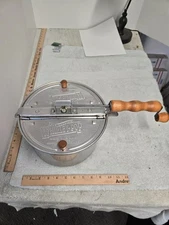 vintage whirley pop popcorn maker, wood handle & crank, works as should
