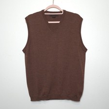 Toscano Made in Italy 100 Merino Wool Sweater Vest Brown V-Neck Grandpa Medium