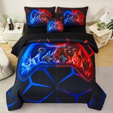 Boys Twin Comforter Set Gaming Bedding Set for Kids Twin 6-piece Red Blue