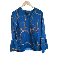 IMAN Global Chic Blue Wrap Blouse Size XS NWT