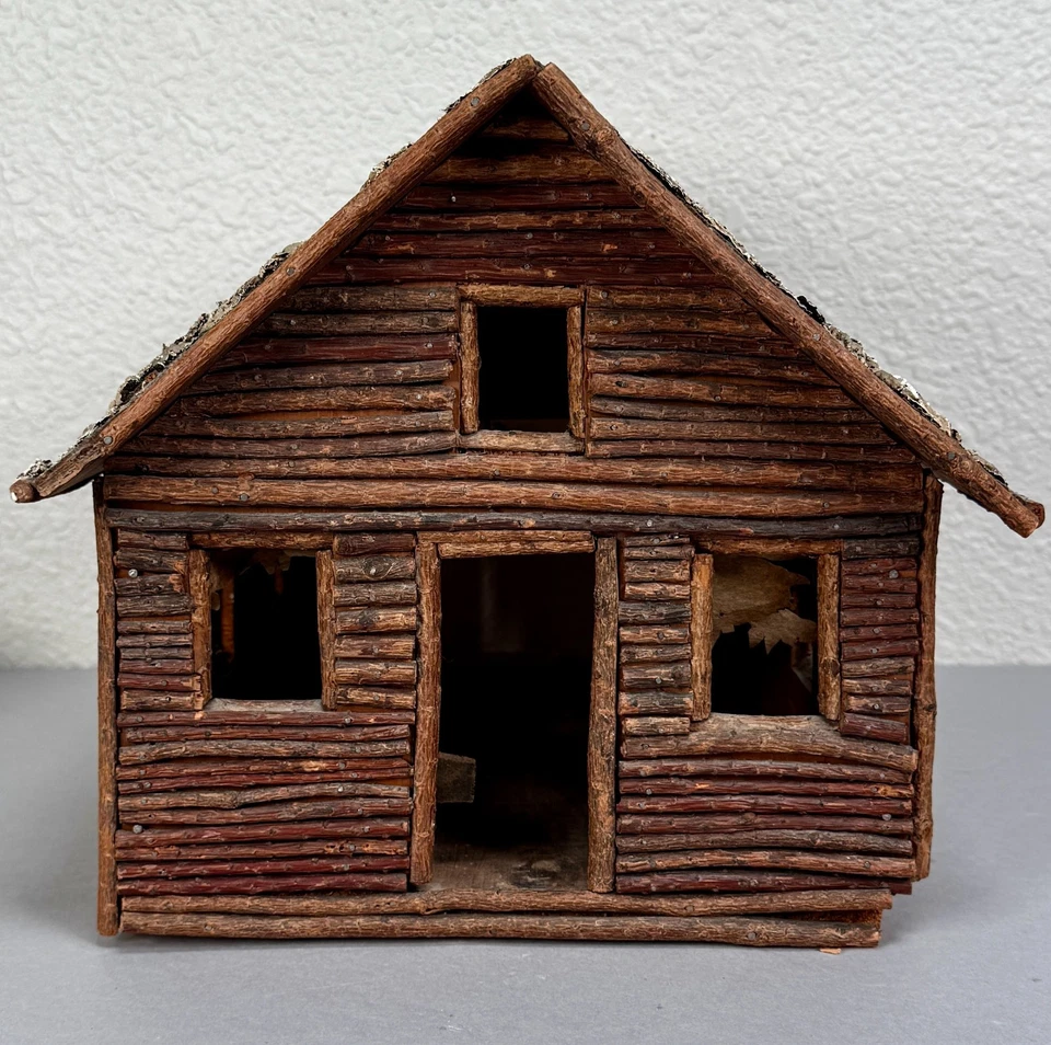 Antigua cabaña de madera del siglo XIX modelo casa juguete arte popular primitivo americano Foto 2 de 4