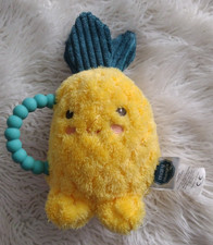 Mary Meyer Baby Yellow PINEAPPLE 5  Rattle Plush Stuffed Toy Blue Teether