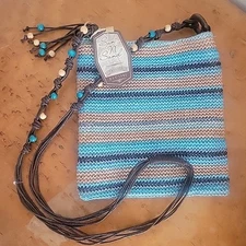 Sun N Sand Woven Crossbody Purse With Beaded Tassel Bag Boho Multicolor Stripe