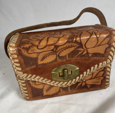 Vintage Hand Tooled Leather Mini Purse Floral Brass Clasp Salesmen Sample
