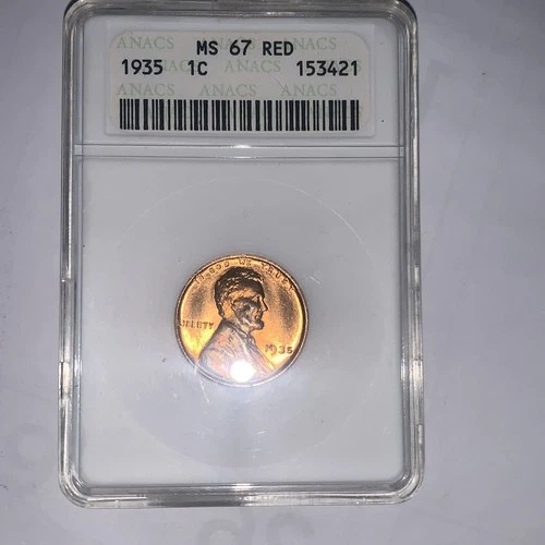 1935 1c Lincoln Wheat Cent - ANACS MS 67 RD