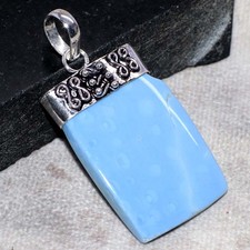 Ciondolo Cap Owhyee opale blu placcato argento 925 2" fatto a mano regalo gioielli GW