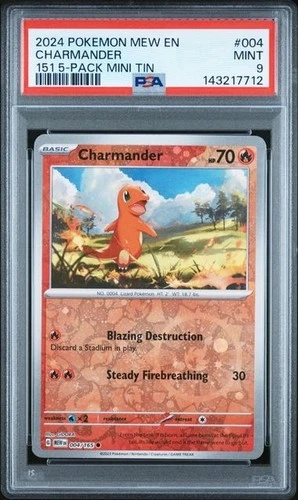 2024 Pokemon 151 #004 Charmander 5 pack mini tin cosmos Reverse holo PSA 9 712