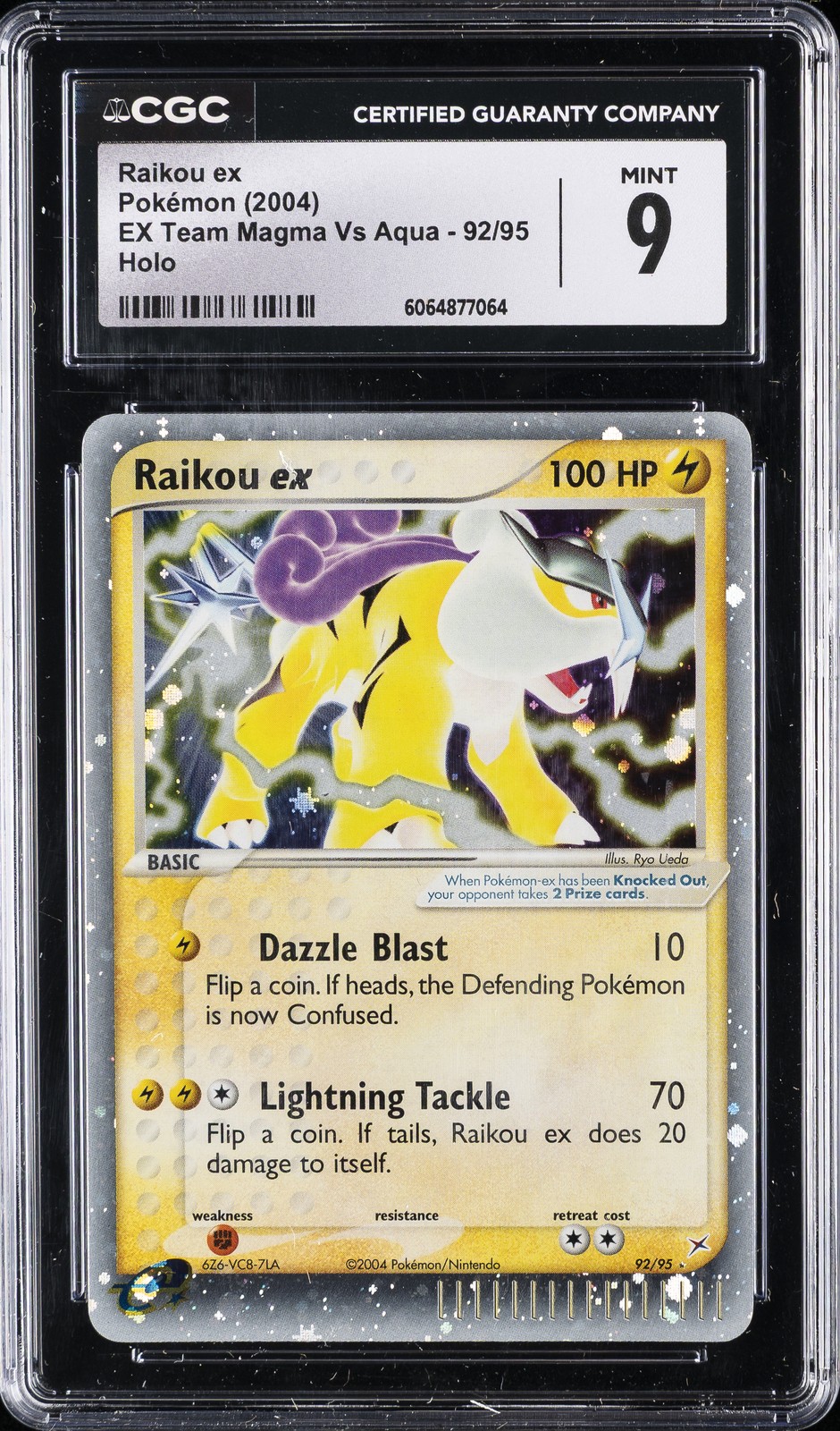 2004 POKEMON EX TEAM MAGMA VS AQUA #92 RAIKOU EX CGC 9