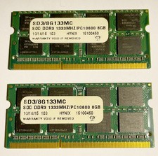 2 barettes RAM SOD DDR3 1333MHZ/PC10600 8GB pour MAC Intel