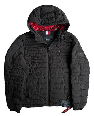 Tommy Hilfiger Men's Black TH Flex Quilted Puffer Hooded Jacket Size Small S