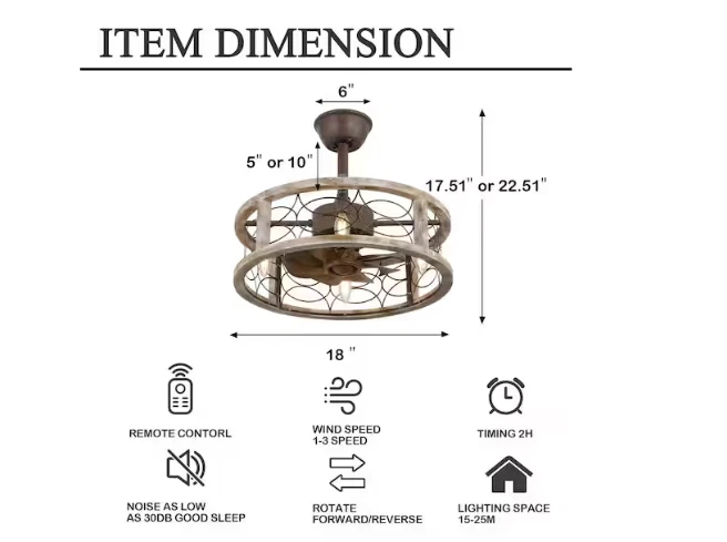 Oaks Aura Banff 18 in. Farmhouse Tan 4-Light Rustic Ceiling Fan w/ Remote - Image 2 of 4