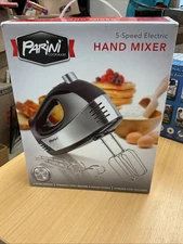 Parini 5-Speed Electric Hand Mixer Stainless Steel Beaters & Dough Hooks w/Case 