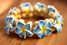 Two Hawaii Jewelry Plumeria Fimo Clay Bead Elastic ( QTY 2 ) Bracelet / Anklet 