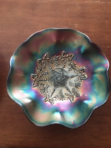 Vintage Northwoods Star of David Carnival Glass Amythest Base Bowl